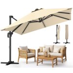 Vounot parasol dport carr premium 3x3m beige - 8 baleines - inclinable 6 positions - rotatif 360 ...