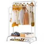 Vounot portant  vtements double tringle avec tagres  chaussures et 4 crochets latraux - 110x58x150cm ...