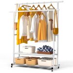 Vounot portant  vtements double tringle avec roulettes et 2 tagres de rangement - 120x40x146cm - ...