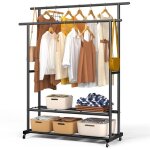 Vounot portant  vtements double tringle avec roulettes et 2 tagres de rangement - 120x40x146cm - ...