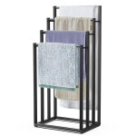 Vounot� porte - serviettes autoportant sur pied - support � 4 niveaux - m�tal - noir
