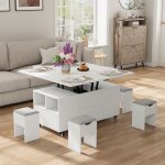 Vowner table basse relevable 3 en 1 avec tiroir et 4 tabourets transformable en table à manger 106l x ... Vowner table basse relevable 3 en 1 avec tiroir et 4 tabourets transformable en table à manger 106l x ...