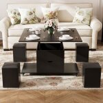 Vowner table basse relevable 3 en 1 avec tiroir et 4 tabourets transformable en table à manger (noir) ... Vowner table basse relevable 3 en 1 avec tiroir et 4 tabourets transformable en table à manger (noir) ...