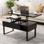 Table basse relevable en hauteur - vowner - 3 en 1 avec 2 tiroirs et rangement cach pour salon bureau ...