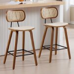 Wahson tabouret de bar lot de 2 chaise de bar en bois tabouret haut avec dossier rotin pour bar  domicile ...