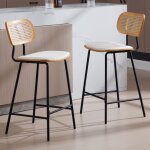Wahson tabourets de bar lot de 2 chaise de bar bois et mtal avec dossier rotin tabouret haut bar moderne ...