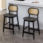 Wahson tabouret de bar lot de 2 tabouret chaise de bar en bois et cannage avec coussin imperm�able pour ...
