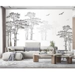 Wallpaper papier peint panoramique croquis arbre abstrait noir et blanc tapisserie peinture murale papier ...