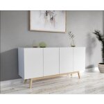 Weber buffet bas scandinave laqu blanc mat + pitement en bois tilleul massif - l 160 cm - home