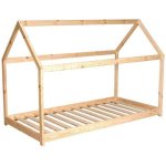 Weber panda lit enfant cabane montessori 90 x 190 cm - bois pin massif naturel - sommier en bois �pic�a ...