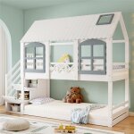 Weigulo lit superpos lit enfant lit enfant avec fentre suprieure avec porte de scurit blanc + gris ...