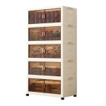 Wevalley armoire de rangement pliante en plastique 5 cases porte transparente avec roulettes Wevalley armoire de rangement pliante en plastique 5 cases porte transparente avec roulettes