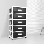 Wevalley tour de rangement plastique tiroirs avec roulettes noir 5 grands tiroirs