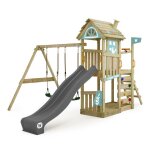 Wickey aire de jeux portique bois farmflyer avec balanoire et toboggan