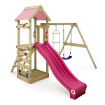 Wickey aire de jeux portique bois freeflyer avec balanoire et toboggan