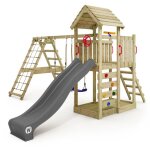 Aire de jeux bois wickey rocketflyer avec double balan�oire toboggan 220 cm anthracite et module d?escalade ...