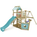 Wickey aire de jeux portique bois seaflyer avec balanoire et toboggan