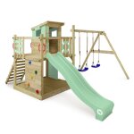 Wickey aire de jeux portique bois smart camp avec balan�oire et toboggan
