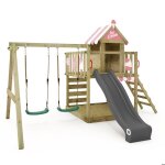 Aire de jeux bois wickey smart candy avec toboggan 220 cm anthracite double balan�oire et maisonnette ...