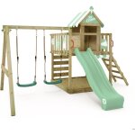 Wickey aire de jeux portique bois smart candy avec balanoire et toboggan