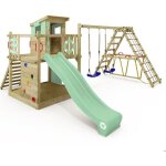 Wickey aire de jeux portique bois smart surf avec balanoire et toboggan