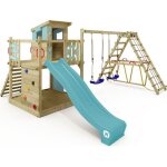 Wickey aire de jeux portique bois smart surf avec balanoire et toboggan