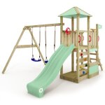 Wickey aire de jeux portique bois smartsavana avec balanoire et toboggan