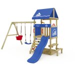 Aire de jeux wickey dinkyhouse ? toboggan bleu balan�oire avec si�ge pour b�b� et table de pique - nique ...