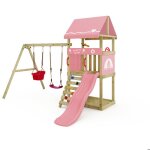 Wickey aire de jeux avec toboggan et balanoire wickey dinkyhouse rose pastel