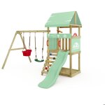 Wickey aire de jeux avec toboggan et balanoire wickey dinkyhouse vert pastel