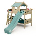 Lit superpos� enfant wickey crazy fancy 90x200 cm avec toboggan bleu pastel et �chelle ? lit cabane en ...