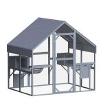 Wiltec enclos ext�rieur chats 140 x 187 x 187 cm catio bois sapin toit toit avec b�che imperm�able plusieurs ...