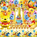 Winnie lourson dcoration anniversaire 1 an - 53 pices avec ballons nappe et dco gteau[bal818]
