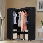 Wiss armoire de rangement dangle noire dressing penderie en tissu structure en mtaux avec tige suspendue ...