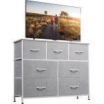 Wlive commode 7 tiroirs rangement tissu cadre acier plateau bois poignes faciles pour chambre entre ...