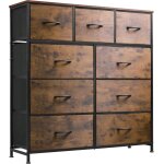 Wlive commode 9 tiroirs tour de rangement en tissu cadre acier plateau bois poigne facile pour chambre ...