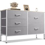 Wlive commode pour chambre 5 tiroirs grande avec organiseurs en tissu pour salon placard couloir gris ...