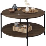 Wlive table basse ronde 83cm avec tagre ouverte table 2 niveaux style industriel pour salon chambre ...