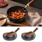 Wok en fonte 28cm - po�le en fonte non rev�tu - wok domestique en fonte - couvercle en bois - compatible ...