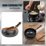 Wok en fonte - po�le en fonte non rev�tu - wok domestique en fonte - couvercle en bois - compatible plaques ...