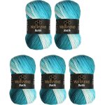 Pelotes de laine - wollbiene batik - lot de 5 - 100 g - multicolore d�grad� bleu p�trole
