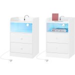 Woltu lot de 2 table de chevet avec lumi�re led table dappoint avec station de charge prises et ports ...