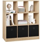 Woltu bibliothque meuble tagre avec 9 casiers meuble cube 3 tiroirs en tissu 80x30x865cm chne clair ...