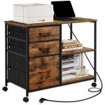 Woltu caisson bureau avec station de charge armoire de bureau  roulettes 3 tiroirs 2 tagres marron ...