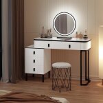 Woltu coiffeuse avec miroir led luminosit� r�glable table de maquillage avec tabouret en velour 100x40x125cm ...