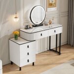 Woltu coiffeuse avec miroir led luminosit� r�glable table de maquillagetiroirs et commode 100x40x125cm ...