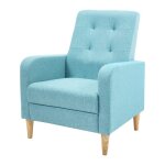 Woltu fauteuil salon scandinave fauteuil cabriolet relax rembourr en lin pieds en bois massif bleu