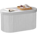 Woltu pouf avec rangement coffre ovale pliable avec couvercle rembourr� en velours 76x38x38cm gris clair ...