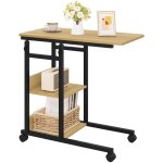 Woltu table basse en forme c table dappoint avec roulettes bout de canap� hauteur r�glable ch�ne clair ...