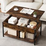Woltu table basse plateau relevable table de salon industrielle effet de bois brûlé Woltu table basse plateau relevable table de salon industrielle effet de bois brûlé